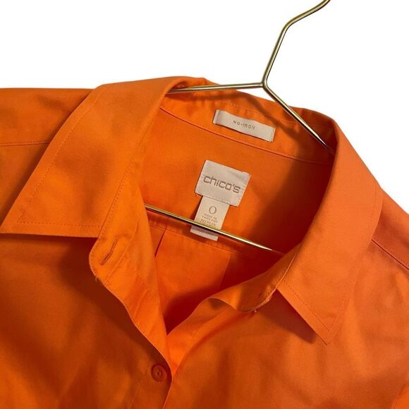 Chico's No Iron Orange Quarter Sleeve Button Down Shirt Size Small - Picture 3 of 8